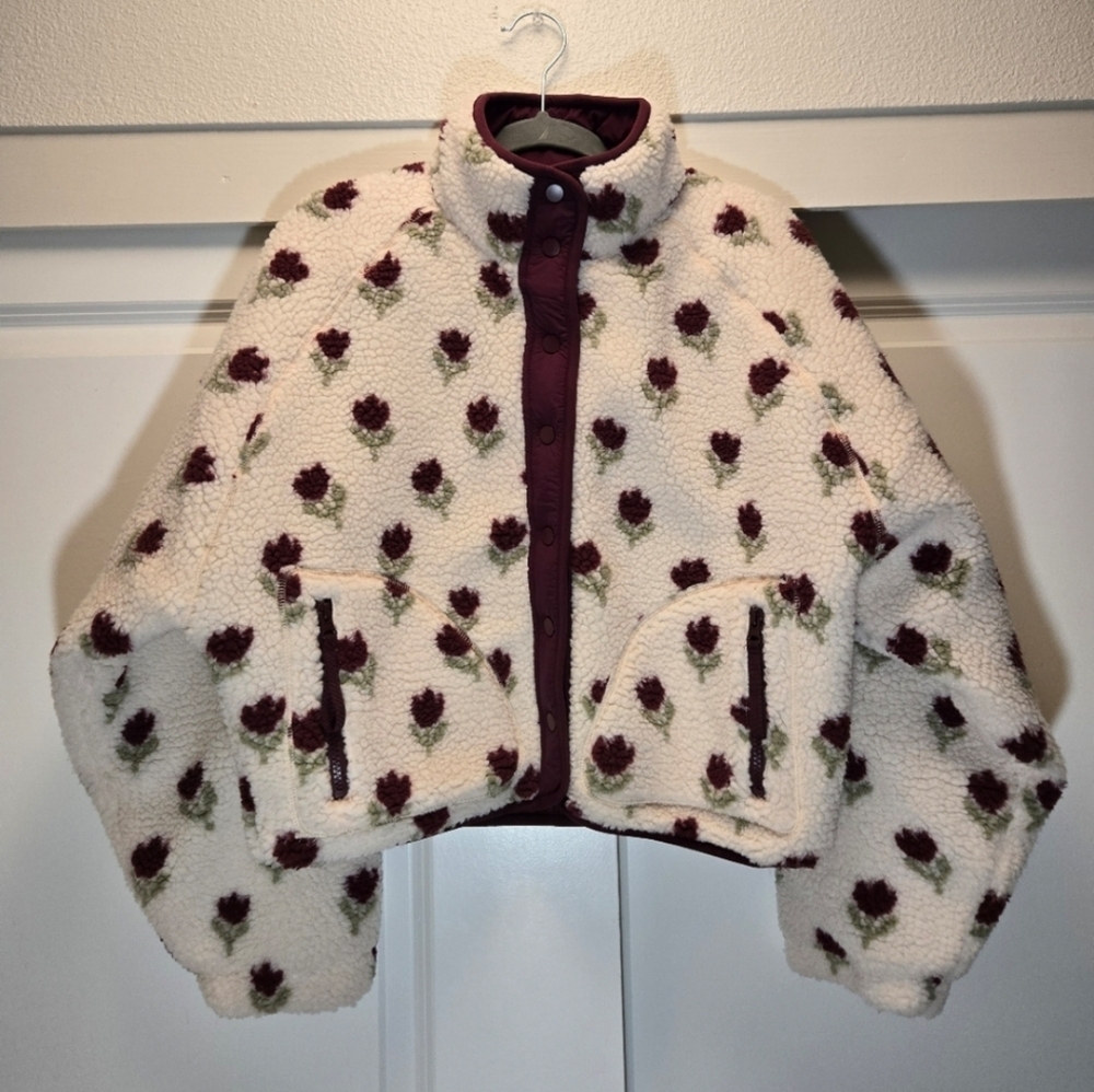 Blank NYC Cream and Burgundy Teddy Jacket